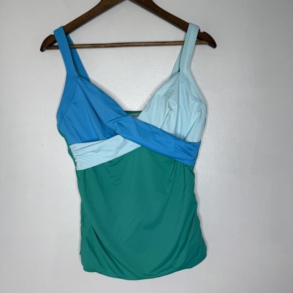 Lands End Tankini Swimsuit Top Womens 10D Colorblock Adjustable Straps Swimwear - Picture 1 of 4